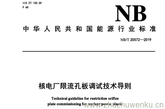 NB/T 20572-2019 pdf下载 核电厂限流孔板调试技术导则