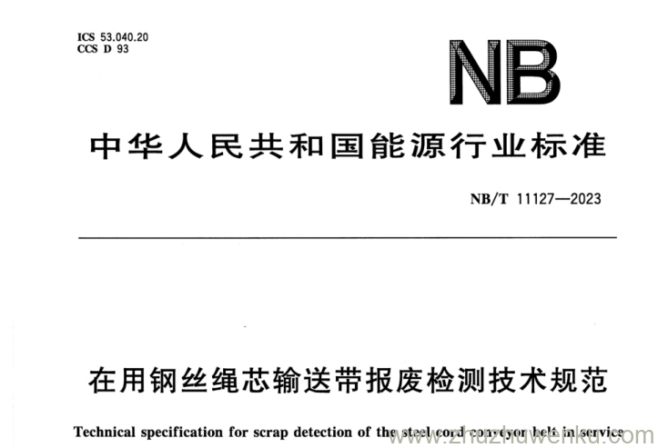 NB/T 11127-2023 pdf下载 在用钢丝绳芯输送带报废检测技术规范