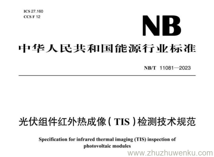 NB/T 11081-2023 pdf下载 光伏组件红外热成像（TIS）检测技术规范