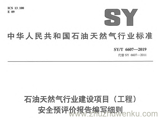 SY/T 6607-2019 pdf下载 石油天然气行业建设项目（工程）安全预评价报告编写细则
