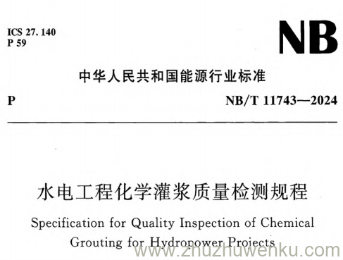 NB/T 11743-2024 pdf下载 水电工程化学灌浆质量检测规程