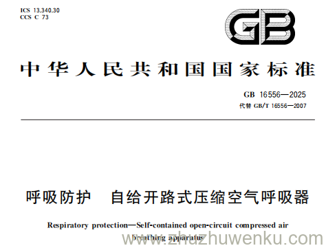 GB 16556-2025 pdf下载 呼吸防护 自给开路式压缩空气呼吸器