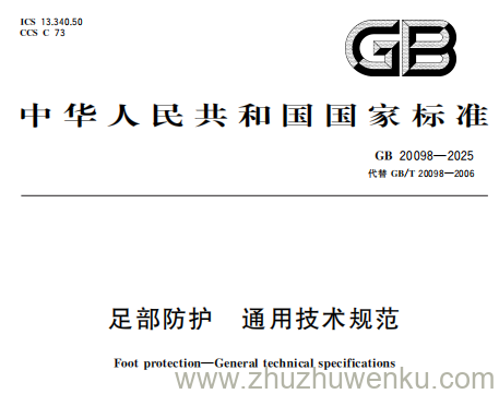 GB 20098-2025 pdf下载 足部防护 通用技术规范