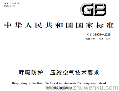 GB 31975-2025 pdf下载 呼吸防护 压缩空气技术要求