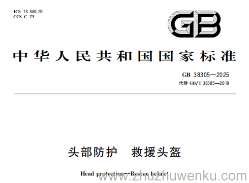GB 38305-2025 pdf下载 头部防护 救援头盔