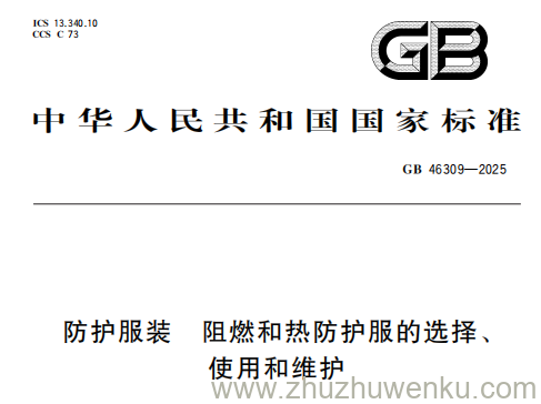 GB 46309-2025 pdf下载 防护服装 阻燃和热防护服的选择、使用和维护