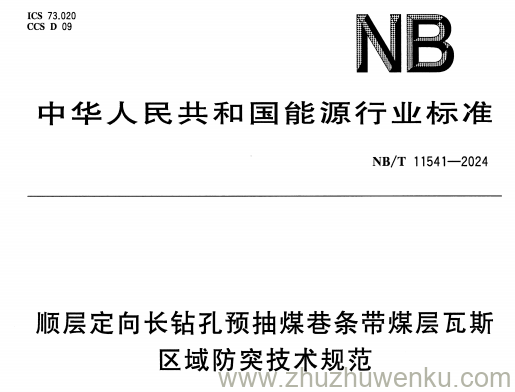 NB/T 11541-2024 pdf下载 顺层定向长钻孔预抽煤巷条带煤层瓦斯区域防突技术规范