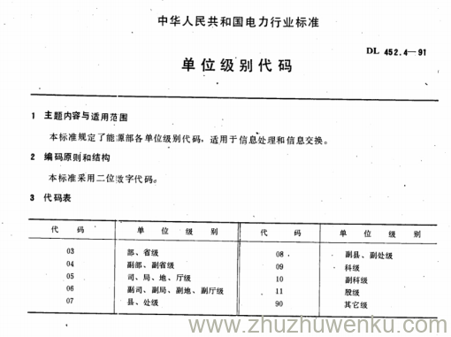 DL 452.4-1991 pdf下载 单位级别代码