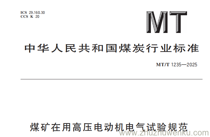 MT/T 1235-2025 pdf下载 煤矿在用高压电动机电气试验规范