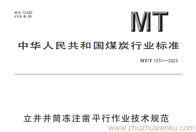MT/T 1251-2025 pdf下载 立井井筒冻注凿平行作业技术规范