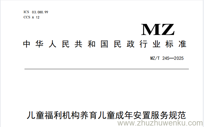 MZ/T 245-2025 pdf下载 儿童福利机构养育儿童成年安置服务规范