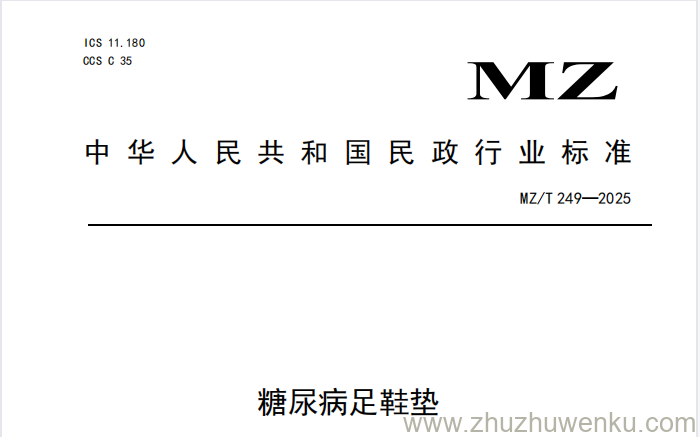 MZ/T 249-2025 pdf下载 糖尿病足鞋垫