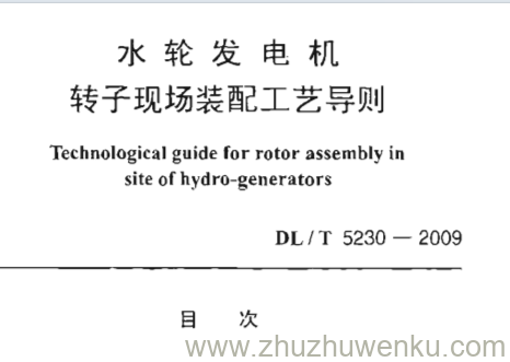 DL/T 5230-2009 pdf下载 水轮发电机转子现场装配工艺导则